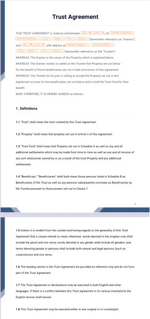 Trust Agreement PDF Template
