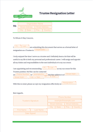 Trustee Resignation Letter PDF Template