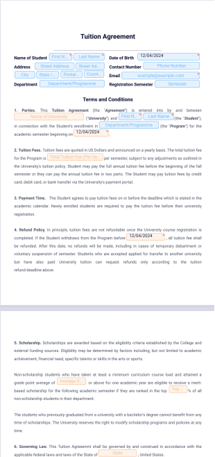 Tuition Agreement PDF Template