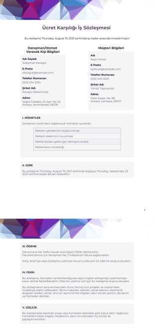 Ücret Karşılığı İş Sözleşmesi Şablonu - PDF Templates