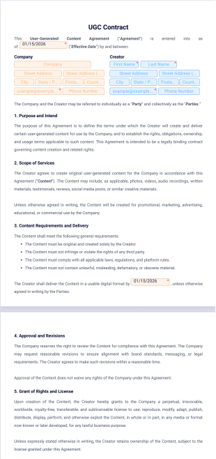 UGC Contract Template - Sign Templates