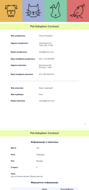 Уговор о Усвајању Кућних Љубимаца PDF шаблон