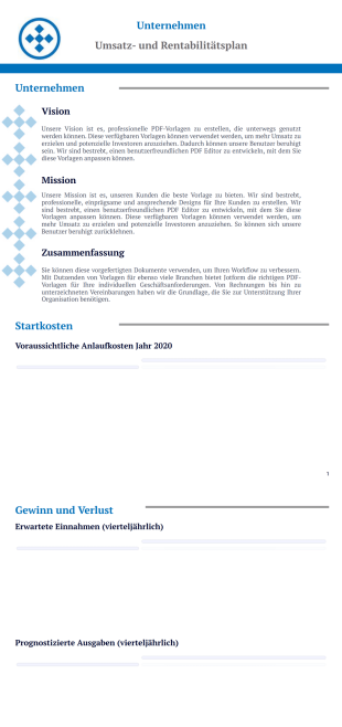 Umsatz und Rentabilitätsplan Vorlage - PDF-Vorlagen