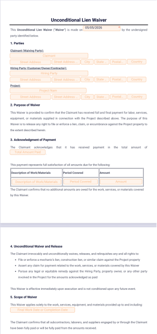 Unconditional Lien Waiver Template - PDF Templates