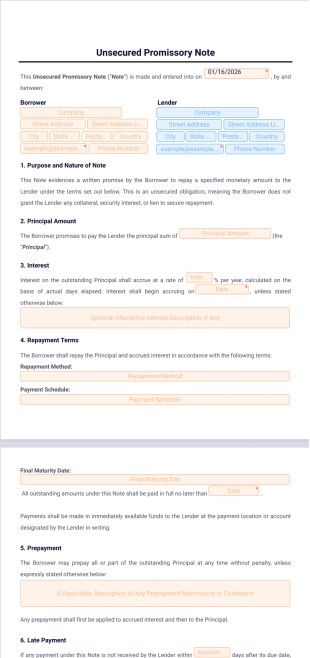 Unsecured Promissory Note Template - PDF Templates