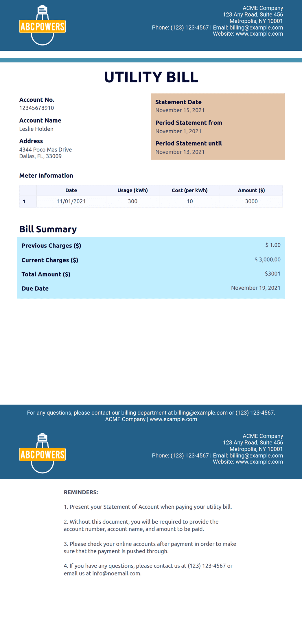 Utility Bill Template - PDF Templates | Jotform