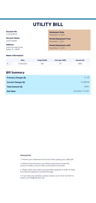 Utility Bill Template - PDF Templates