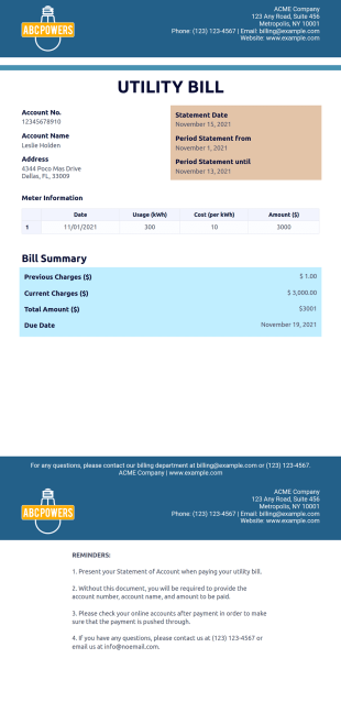 Utility Bill Template - PDF Templates
