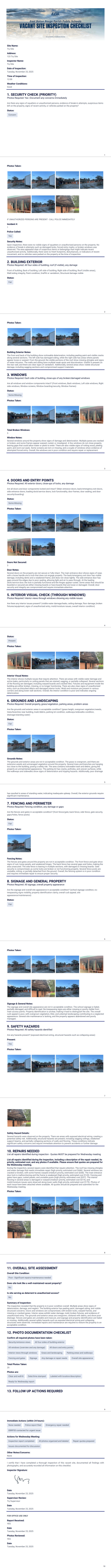 Vacant Site Inspection Checklist - PDF Templates