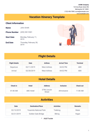 Vacation Itinerary Template - PDF Templates