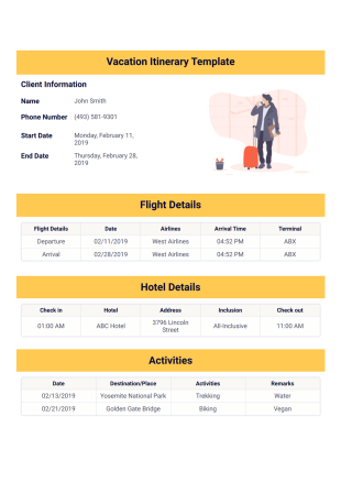 Vacation Itinerary Template - PDF Templates