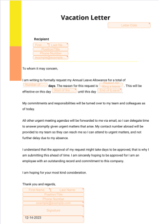 Vacation Letter - PDF Templates