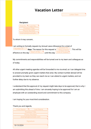 Vacation Letter PDF Template
