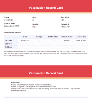 Vaccination Record Card - PDF Templates