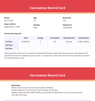 Vaccination Record Card PDF Template
