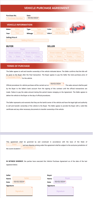 Vehicle Purchase Agreement PDF Template