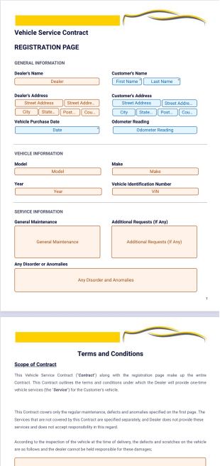Vehicle Service Contract PDF Template