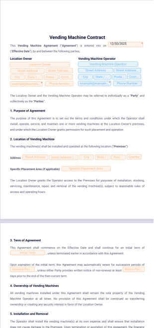 Vending Machine Contract Template - PDF Templates