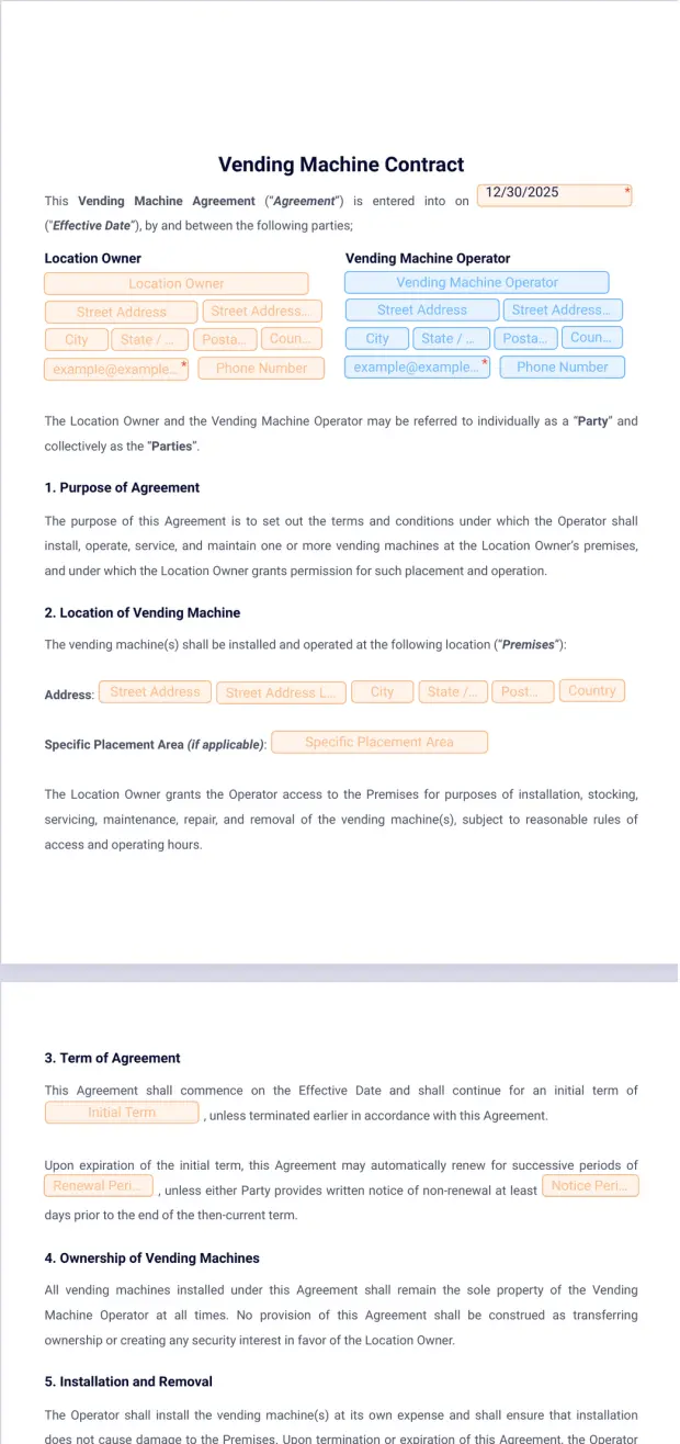 Vending Machine Contract Template