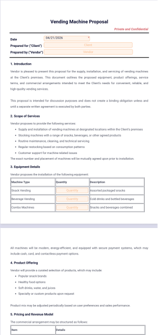 Vending Machine Proposal Template - PDF Templates