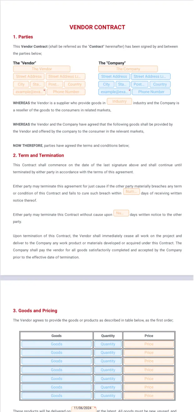 Vendor Contract Template