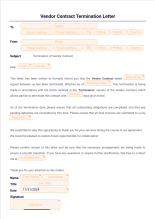 Vendor Contract Termination Letter - PDF Templates