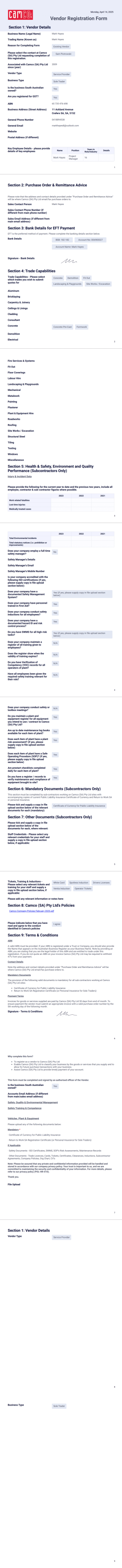 Vendor Registration PDF New - PDF Templates