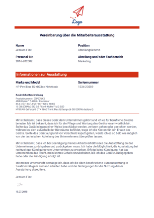 Vereinbarung über die Mitarbeiterausstattung PDF-Vorlage
