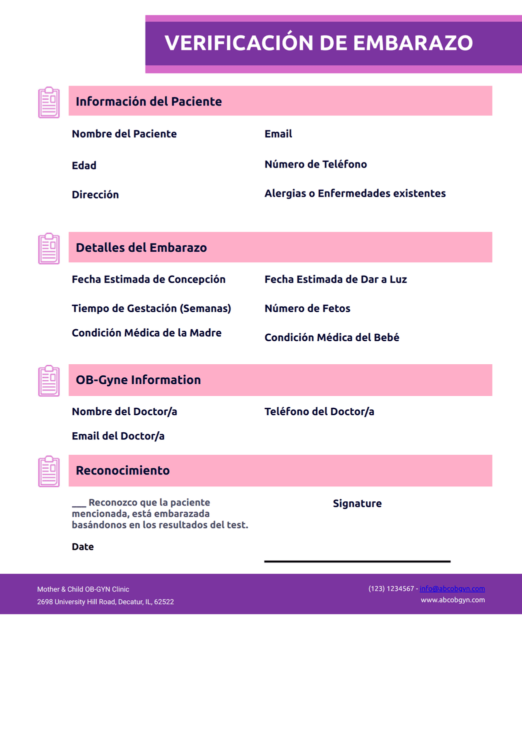 Verificacion de Embarazo Plantilla Plantillas PDF Jotform