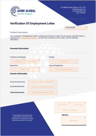 Verification Of Employment Letter PDF Template