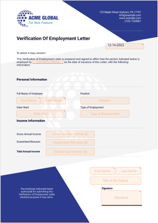 Verification Of Employment Letter - Sign Templates