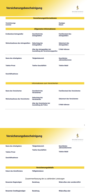 Versicherungsbescheinigung Vorlage - PDF Templates