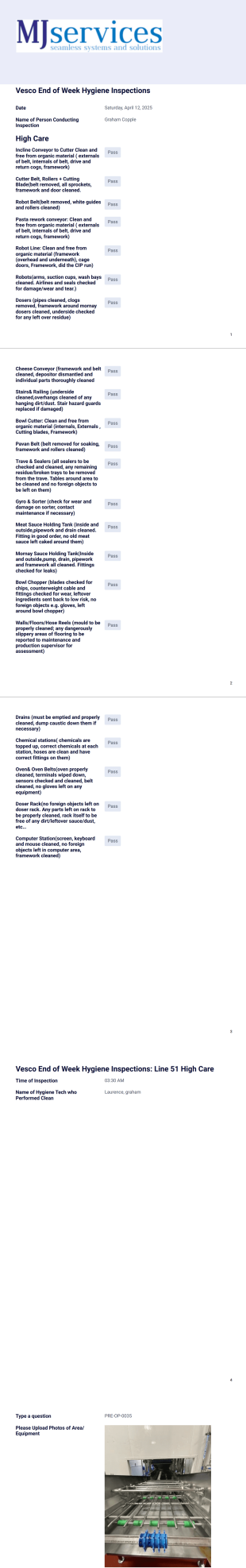 Vesco End of Week Hygiene Inspections - PDF Templates