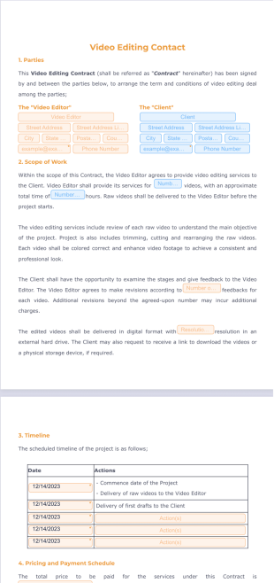 Video Editing Contract PDF Template