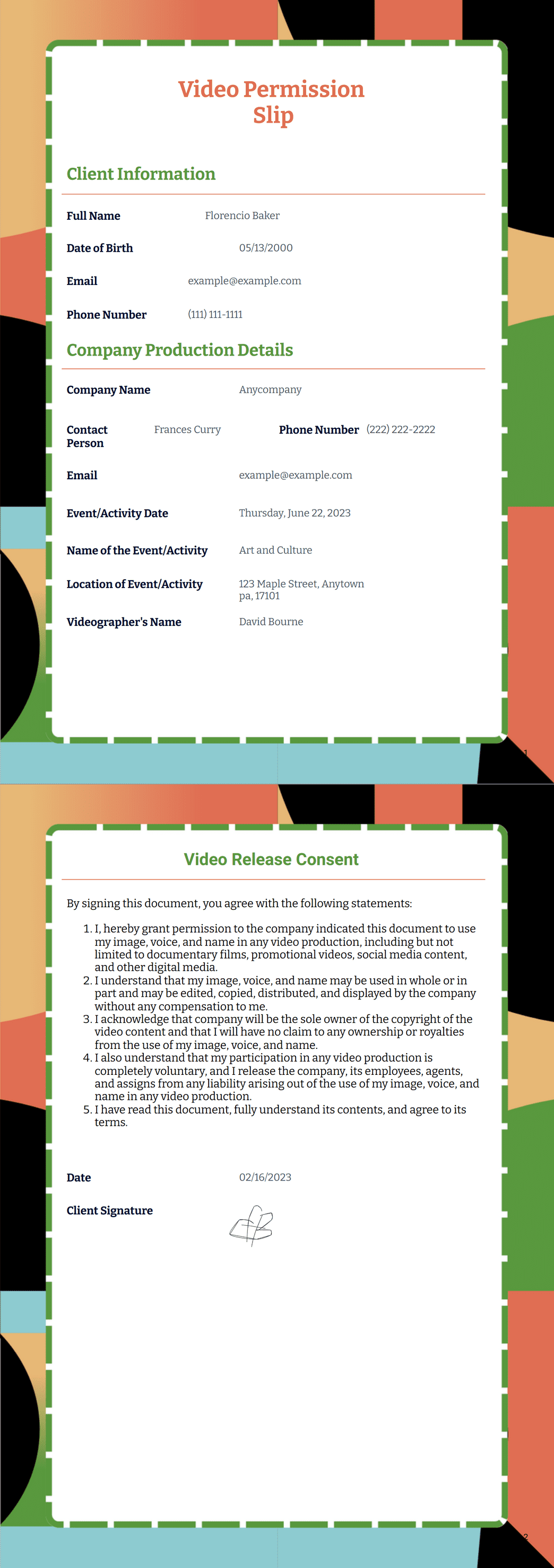 Video Permission Slip Template - PDF Templates | Jotform