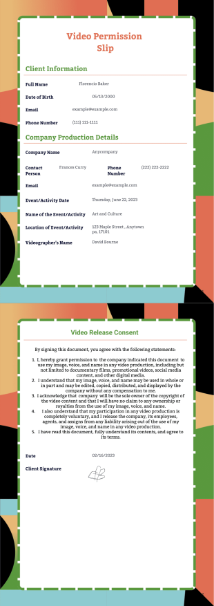 Video Permission Slip Template - PDF Templates