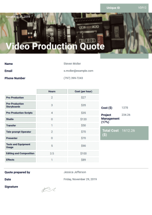 Video Production Quote PDF Template