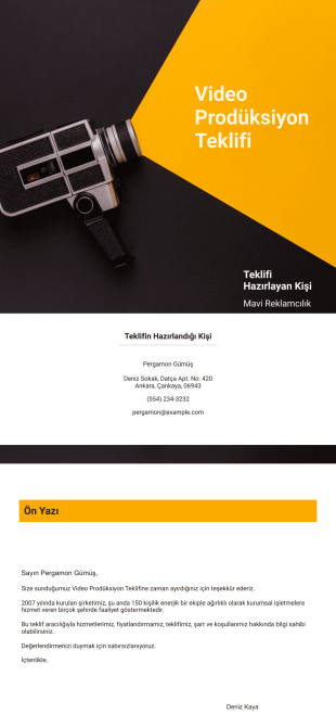 Video Prodüksiyon Teklif Şablonu - PDF Templates