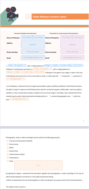 Video Release Consent Letter PDF Template