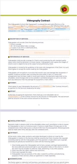Videography Contract Template - PDF Templates