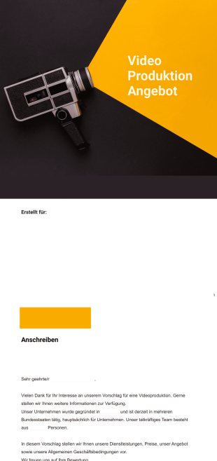 Videoproduktion Angebotsvorlage - PDF Templates