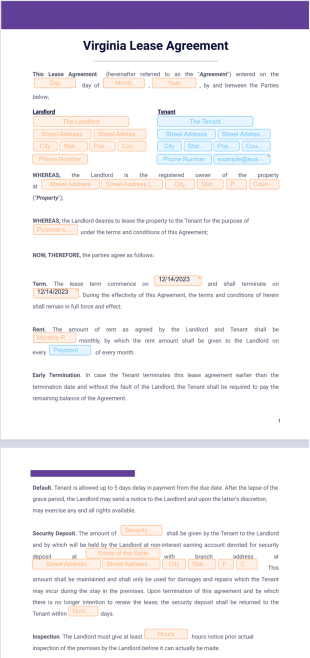 Virginia Lease Agreement PDF Template