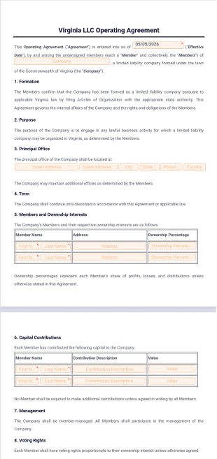 Virginia LLC Operating Agreement Template - PDF Templates