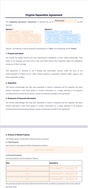 Virginia Separation Agreement Template - PDF Templates