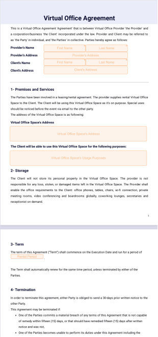 Virtual Office Agreement Template - PDF Templates