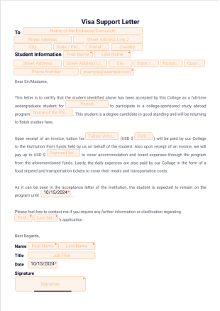 Visa Support Letter - PDF Templates