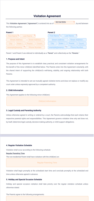 Visitation Agreement Template - PDF Templates
