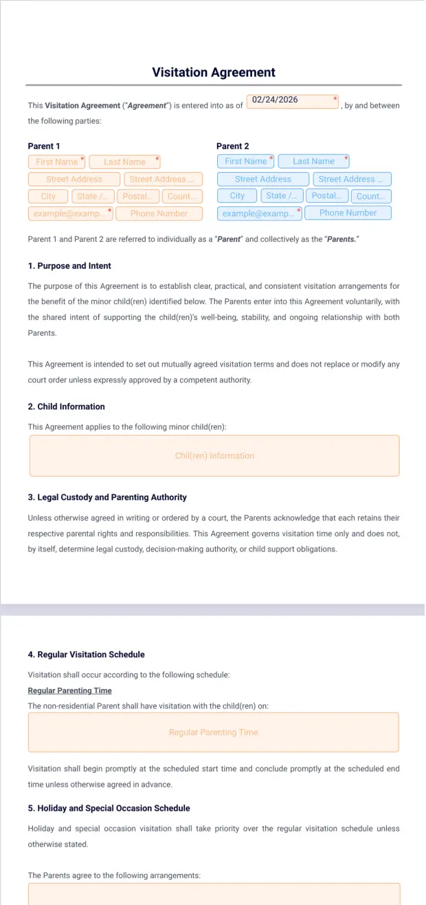 Visitation Agreement Template