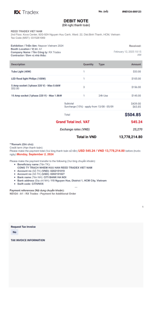 Debit Note Order PDF Template