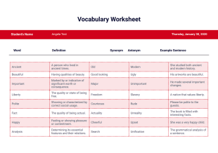 Vocabulary Worksheet Template - PDF Templates